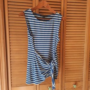 Tommy Hilfiger White & Blue Front Tie Knot Top